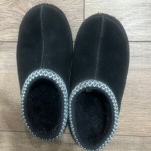 UGG Black Suede Slippers with Beaded Accent